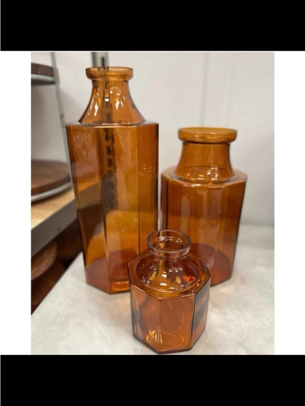 Octagonal Amber Glass Bottle Vase Large-Hearth & Hand with Magnolia
